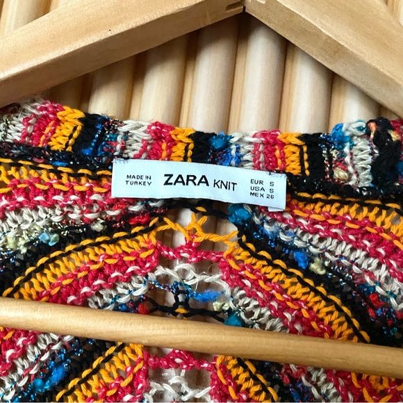 NEW Zara crochet knit chevron pattern long cardigan - Picture 9 of 11